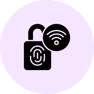 Fingerprint lock with wireless symbol icon.