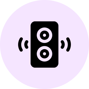 Speaker icon with sound waves.