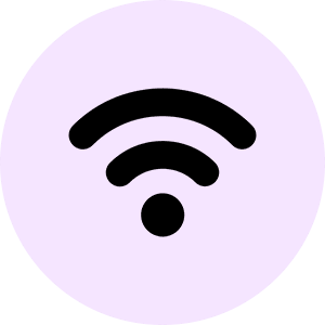 Wi-Fi symbol on lavender circular background.