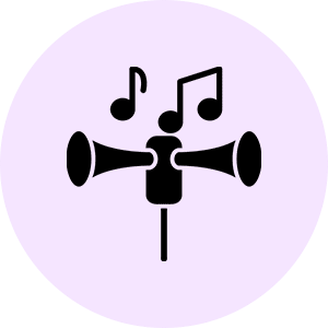 Music notes and loudspeakers icon.