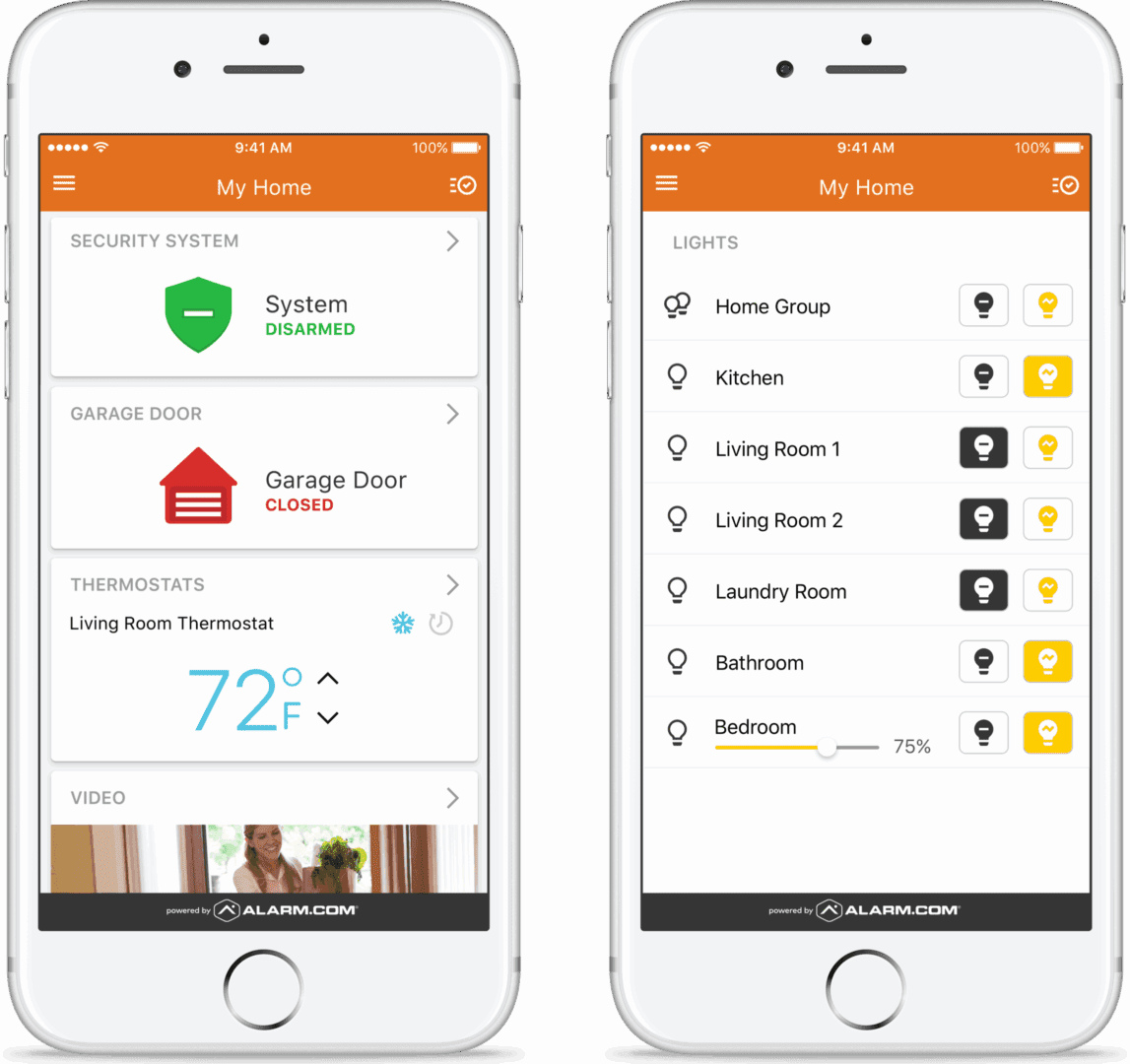 Smart home app controls security, climate, and devices remotely.
